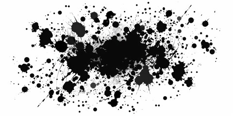 A black and white image of a splatter of paint on a white background. The splatter is large and covers a significant portion of the image. Scene is chaotic and messy
