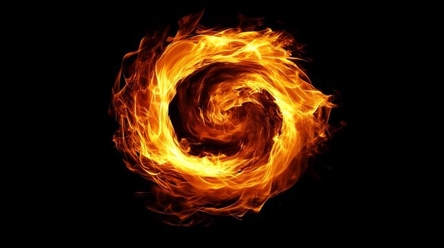 A swirling fireball with intense flames on a simple black background