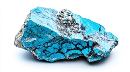 Fototapeta premium A Stunning Polished Turquoise Stone Glistening in the Light on a White Background