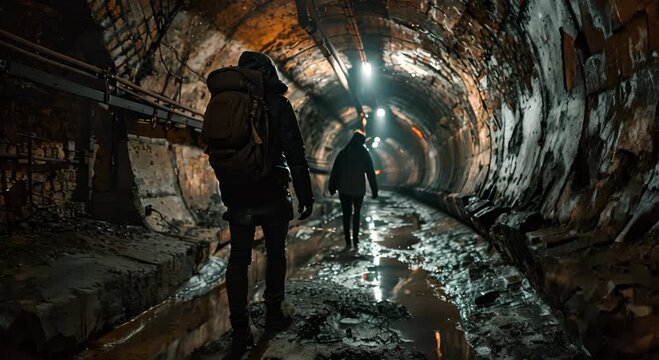 urban exploration a flash of light in the dark depths of a sanitary sewer tunnel