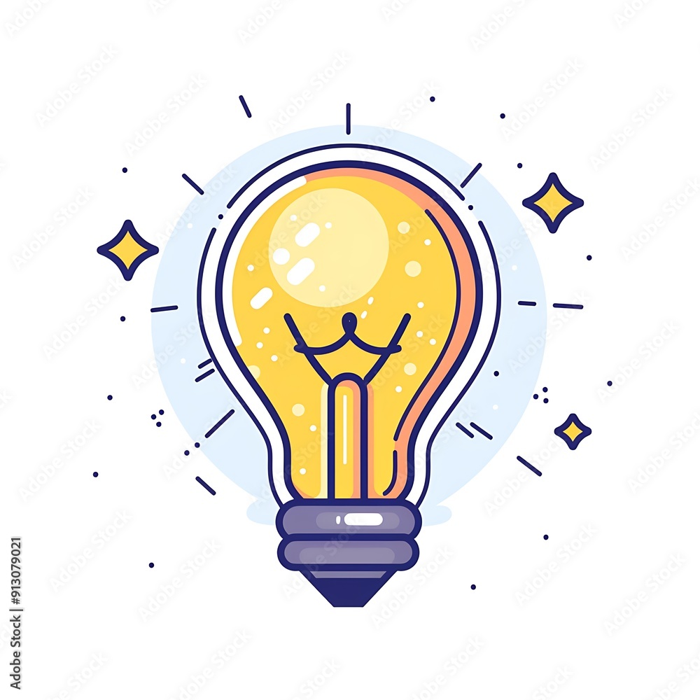 Poster illuminating idea - glowing light bulb with slide vector illustration in flat minimalistic style on 
