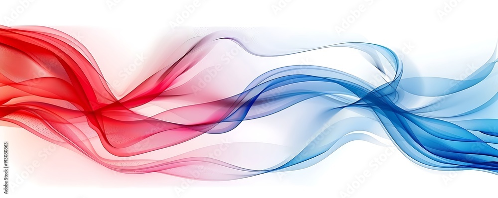 Poster abstract red and blue swirl wave on white background. flow liquid lines design element
