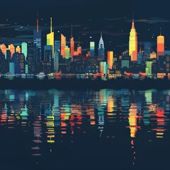 Obraz premium Night cityscape flat design side view urban theme water color Splitcomplementary color scheme