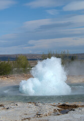 Eruption of a Geysir in Iceland in a hyperthermia area 