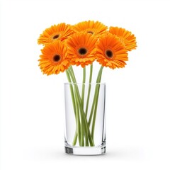 Orange Flowers in a Clear Glass Vase. Generative ai.