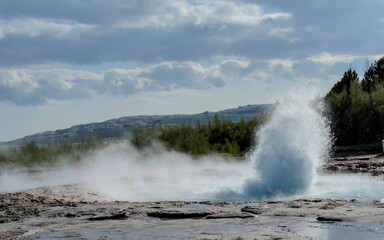 Eruption of a Geysir in Iceland in a hyperthermia area 