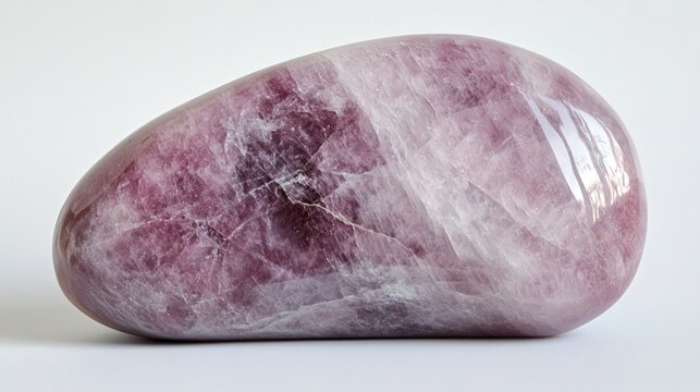 "Stunning portrait of polished lepidolite stone displayed on white background"