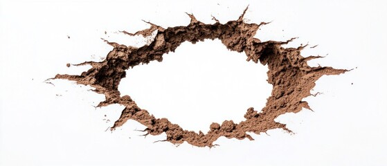 Large Hole in Brown Soil on White Background. Generative ai