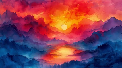 Serene Watercolor Painting with Abstract Motifs Perfect for Text Overlay