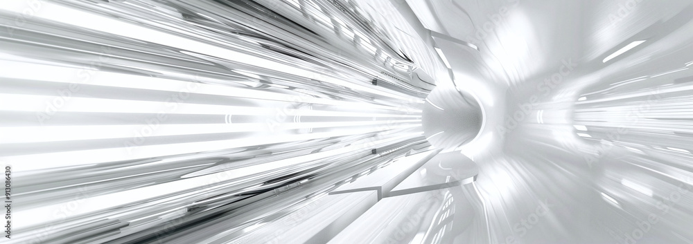 Wall mural Bright White Digital Data Tunnel with Futuristic Light Patterns and Circuitry