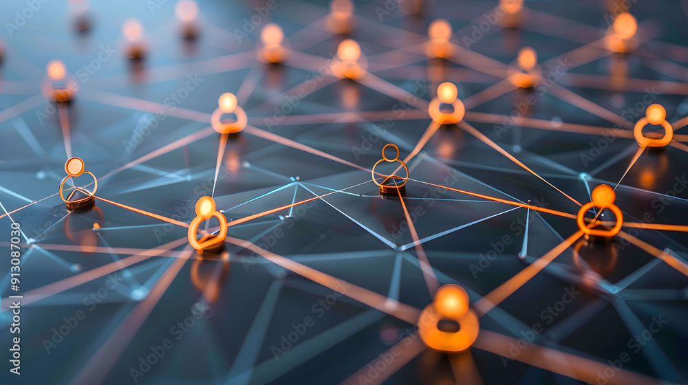 Poster abstract social network connection with people icons on background and digital technology and online