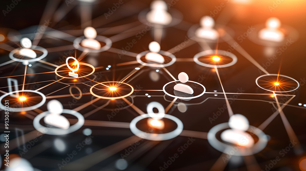 Poster abstract social network connection with people icons on background and digital technology and online