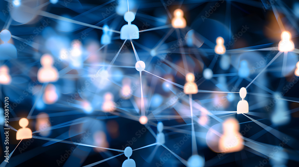 Poster abstract social network connection with people icons on background and digital technology and online