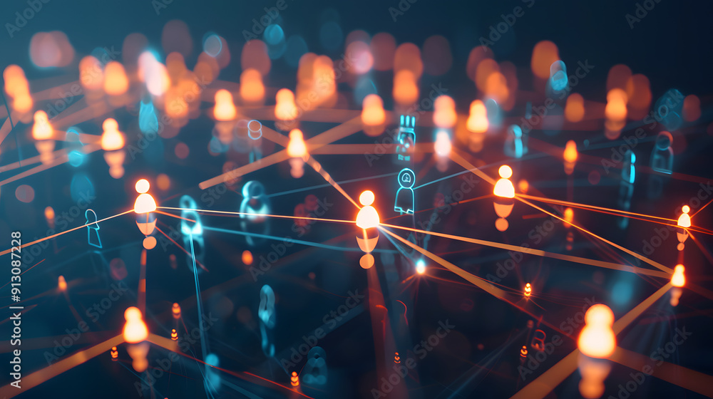 Aufkleber abstract social network connection with people icons on background and digital technology and online