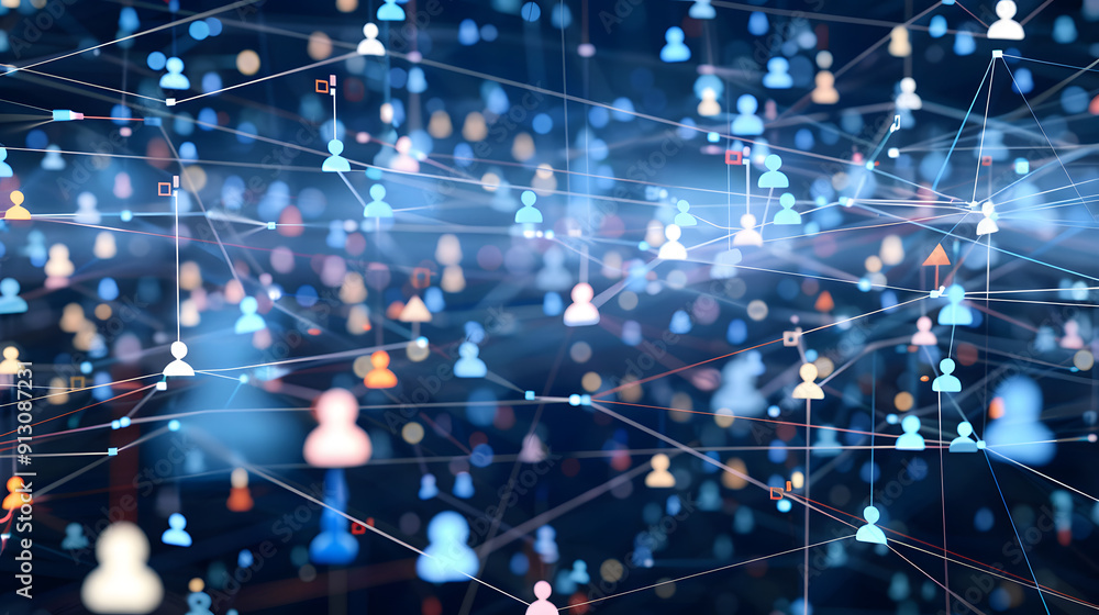 Poster abstract social network connection with people icons on background and digital technology and online