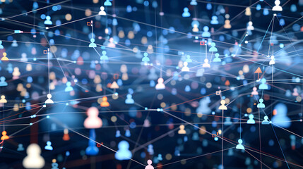 Abstract social network connection with people icons on background and digital technology and online community concept