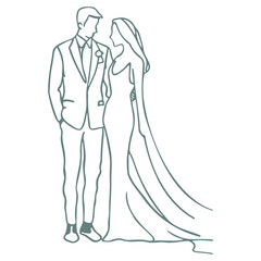 A young Caucasian couple in formal wedding attire