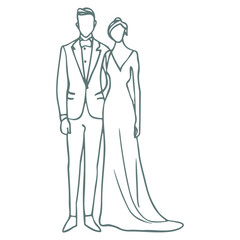 bride and groom in formal wedding attire