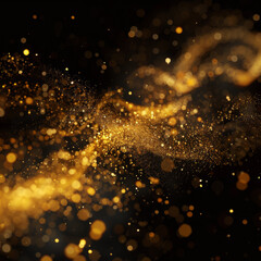 Abstract Swirling Golden Glitter on Black Background