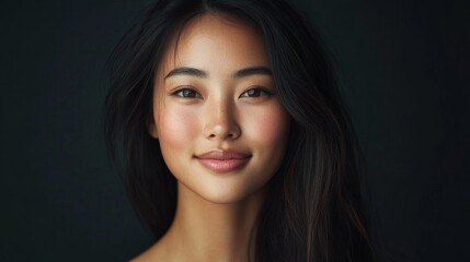 Fototapeta premium A woman with long black hair and a smile on her face