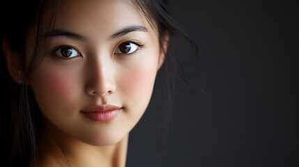 Fototapeta premium A woman with dark hair and a pinkish tint to her lips