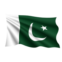 Vector illustration of 3D-style flag of Pakistan isolated on a White background. Pakistani national flag icon. Waving the Pakistani flag.