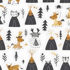 Cute Woodland Animals Seamless Pattern