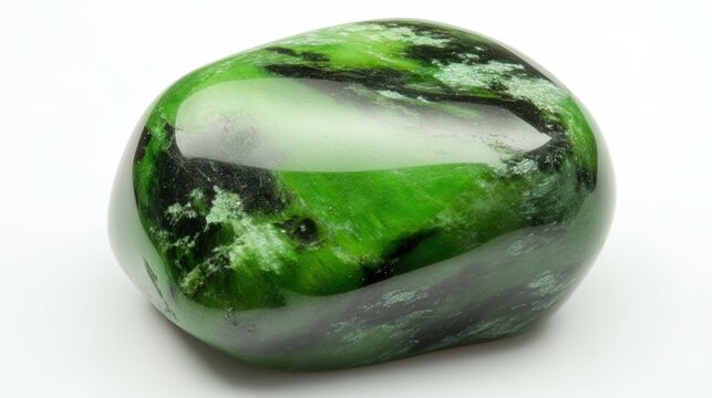 Gleaming Zoisite Stone on White Background: Close-Up Image for Gemstone Enthusiasts