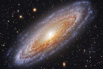 Naklejka premium A spiral galaxy with a bright core surrounded by vast darkness