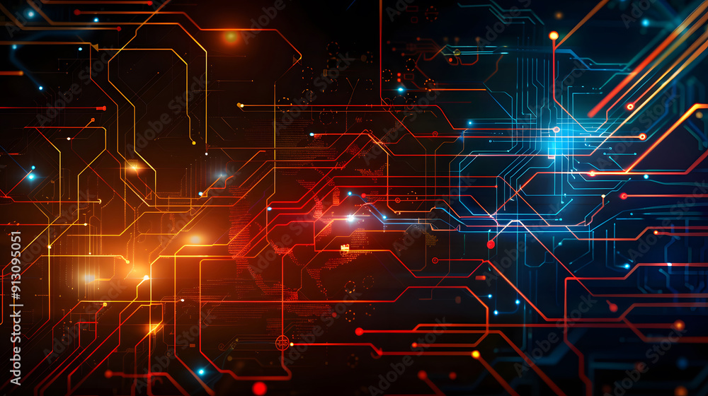 Aufkleber abstract electronic circuit, tech digital background, computing system connectivity design