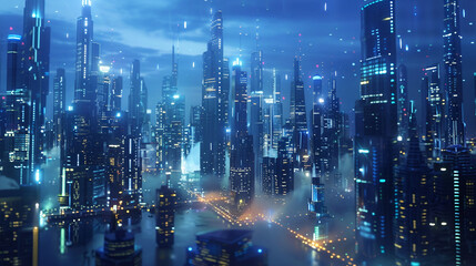 Naklejka premium Smart city concept High-tech cityscape featuring innovative urban planning, sustainable energy, and advanced infrastructure