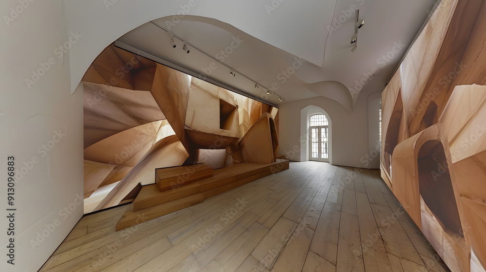 Aufkleber an innovative architect showcases her designs using a 3d projection in a sleek gallery space.