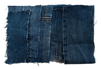 Piece of torn denim on a white background. Denim texture