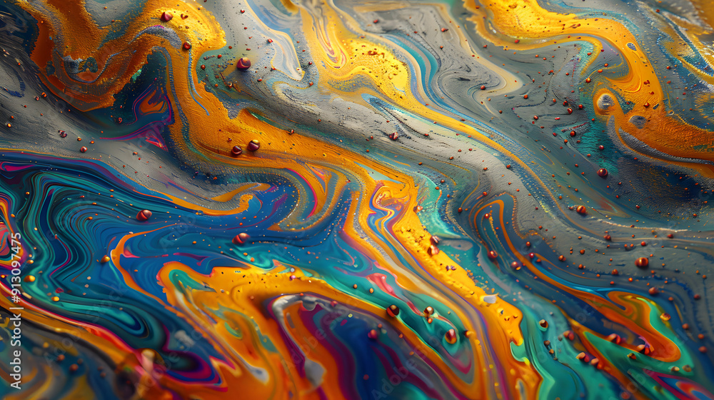 Poster an iridescent soap bubble bursting with colorful patterns. ephemeral beauty in design. drifting thro