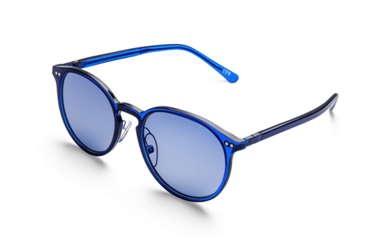 Stylish blue round glasses with transparent background for easy editing