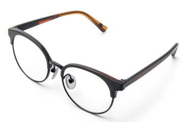 Stylish black and orange eyeglasses with transparent background for easy editing