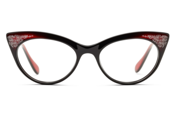 Stylish cat-eye glasses with red accents on transparent background png