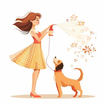 woman spraying dog with floral scent clip art preview