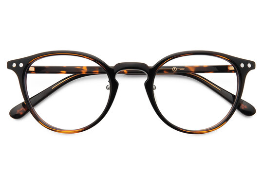 Stylish tortoiseshell round glasses with transparent background for easy editing