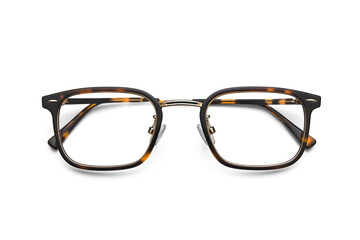 Stylish tortoiseshell square glasses on transparent background for design projects