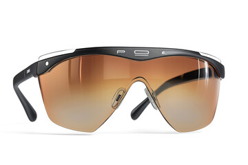 Sleek sports sunglasses with orange gradient lenses on transparent background