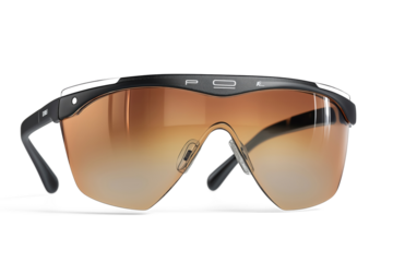 Sleek sports sunglasses with orange gradient lenses on transparent background