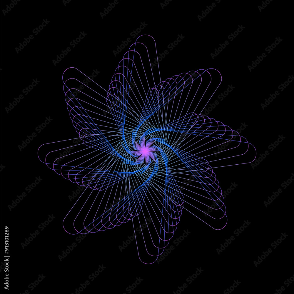 Wall mural spirograph abstract element on a black background.