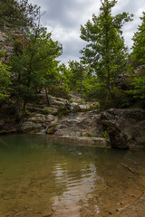 Fresh water lake Maries on the island of Thassos Greece - flowing water from the mountains - waterfalls