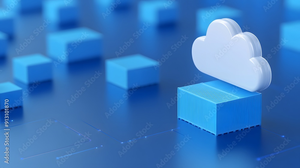 Poster digital cloud storage concept with 3d blocks and cloud icon. modern technology and data management i