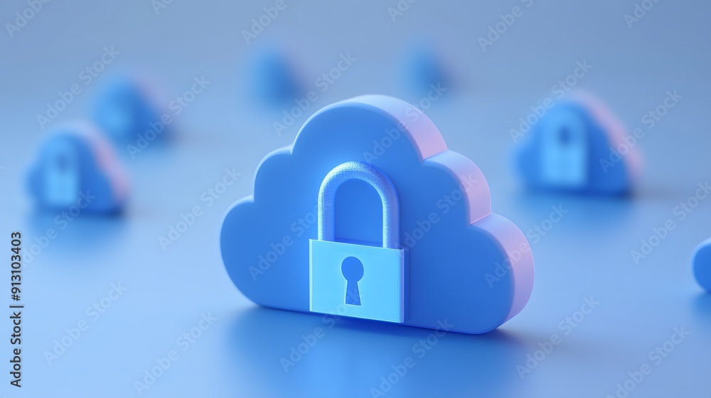 Aufkleber digital illustration of a blue cloud symbol with a lock, representing secure cloud storage and data 