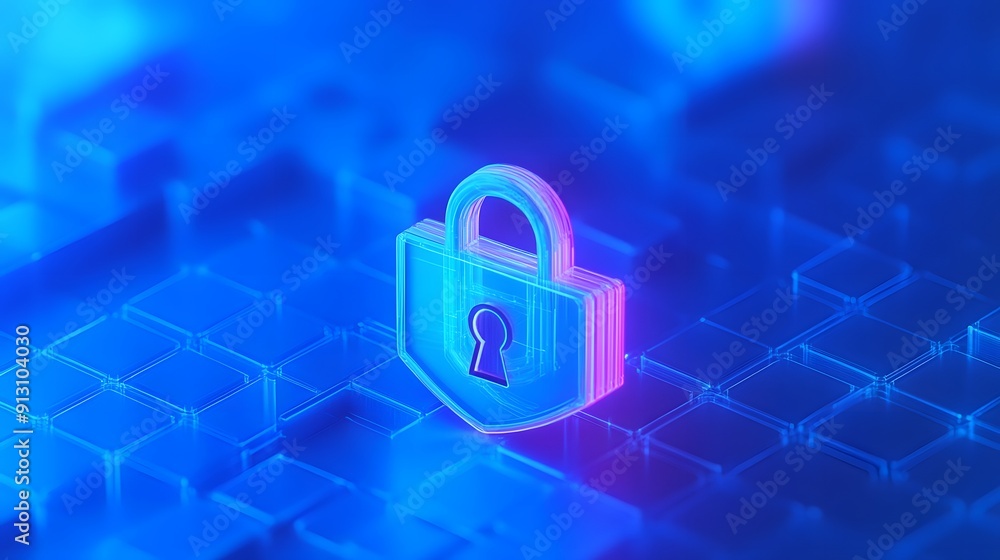 Aufkleber digital lock icon on a glowing blue data network background, representing cybersecurity and data pro