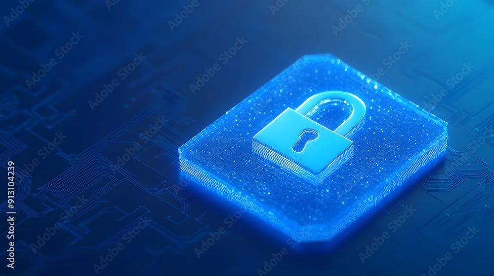Aufkleber digital lock icon symbolizing cybersecurity and data protection on a blue glowing background. secure