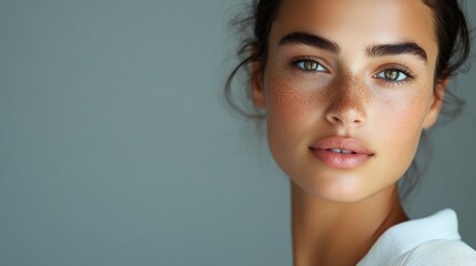 A woman with green eyes and a light brown complexion