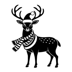 Festive Christmas Deer in Santa Hat and Scarf Vector - Cartoon Clipart Design